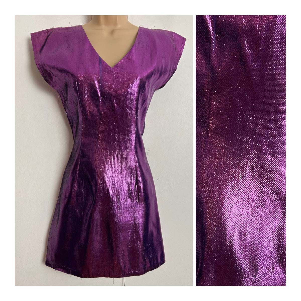 Vintage 1980s JINTY'S BUBBLES UK Size 6-8 Purply Pink Lame Mini Party Dress