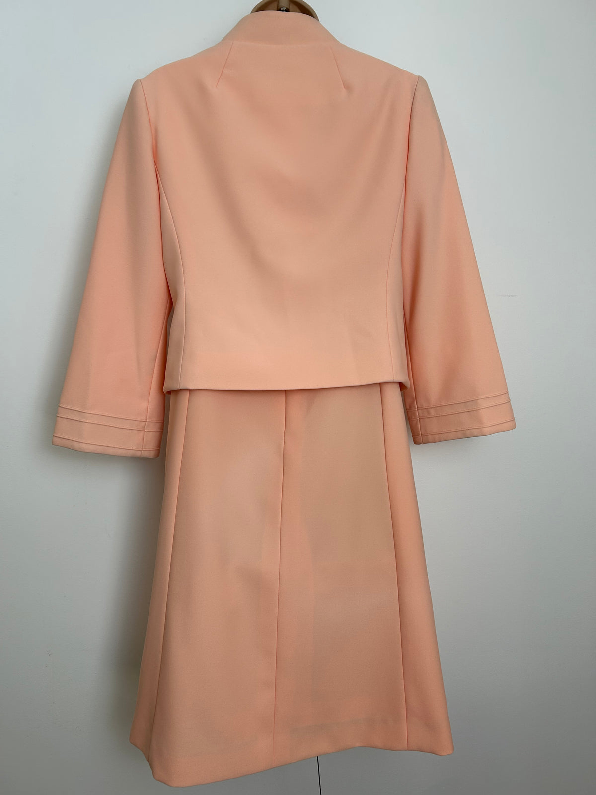 Vintage 1960s PEGGY FRENCH COUTURE Size 10 Peach Pintuck Pleat Detail Mod Dress & Matching Jacket