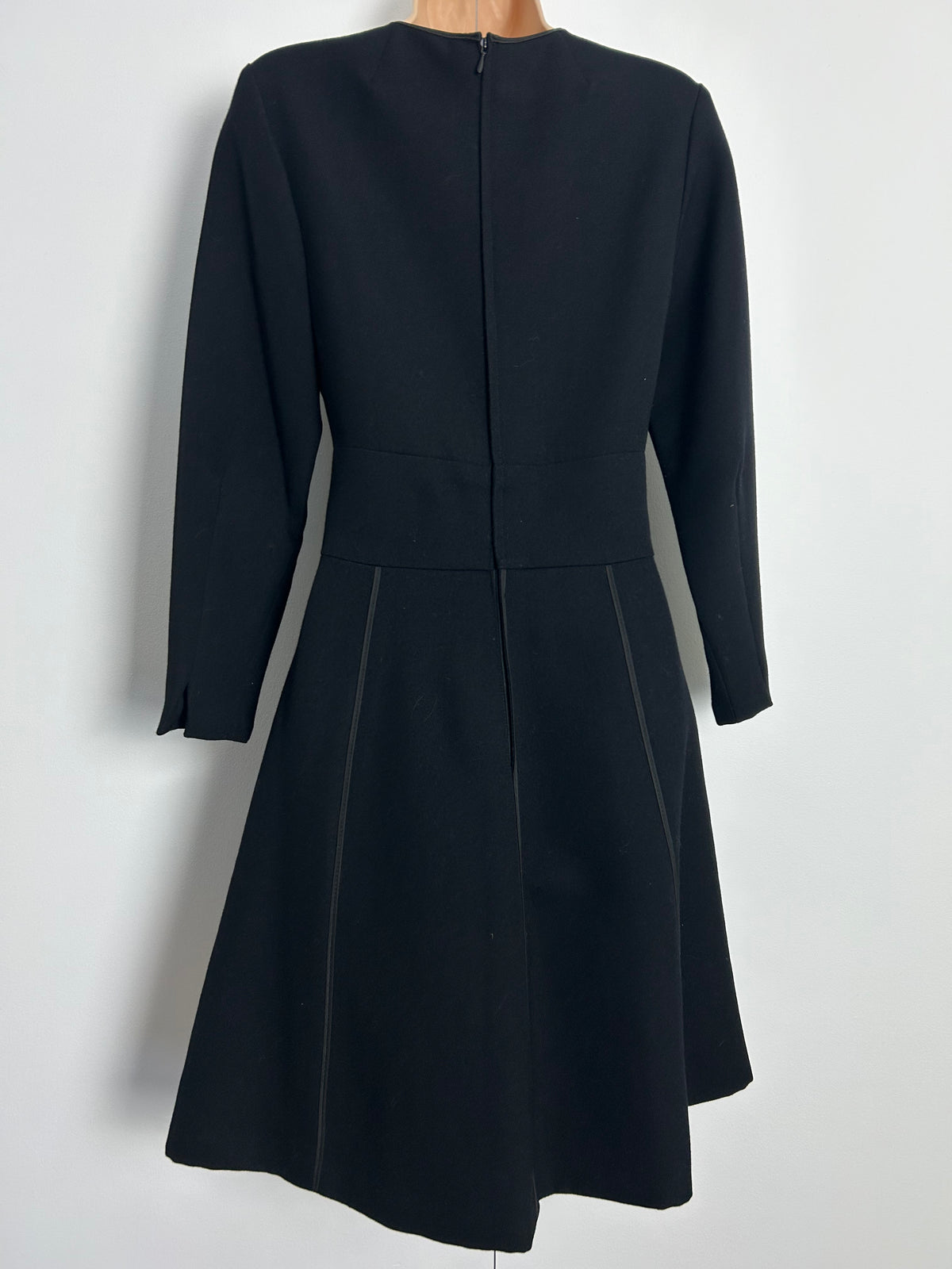 Vintage 1960s EIN FINK MODELL UK Size 6-8 Black Pure New Wool Braid Detail Long Sleeve Mod Dress