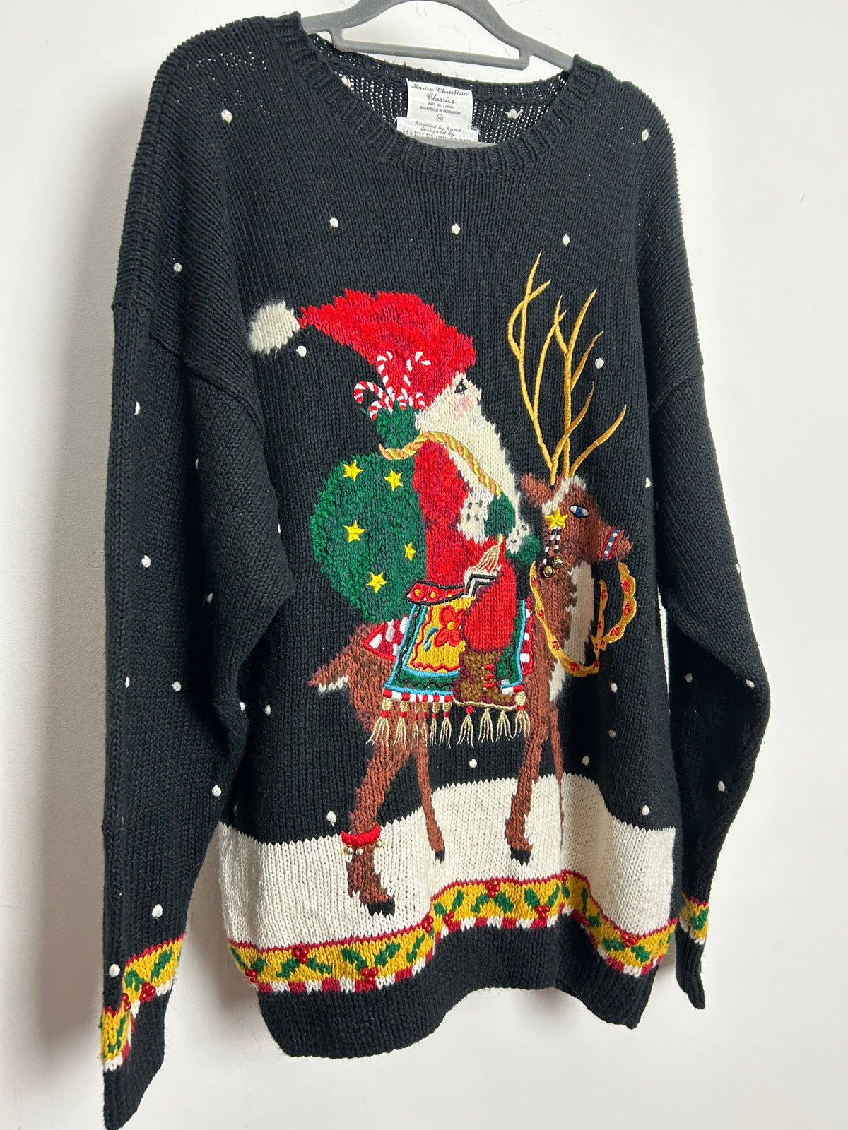 Vintage MARISA CHRISTINA Classics Size XL Up To 16 Father Christmas Santa Ramie Mix Xmas Jumper