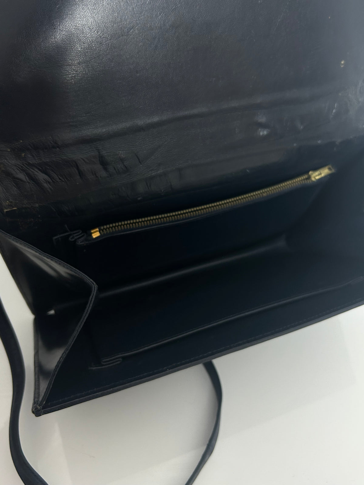 Vintage 1970s Very Dark Blue Leather Silver Handled Mod Clutch Or Shoulder Bag