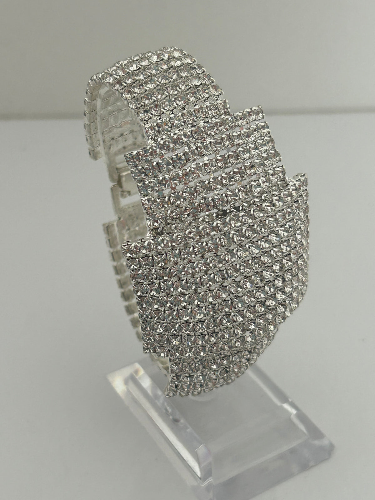 Vintage Silver Tone Diamante Set Deco Inspired Large Statement Bracelet