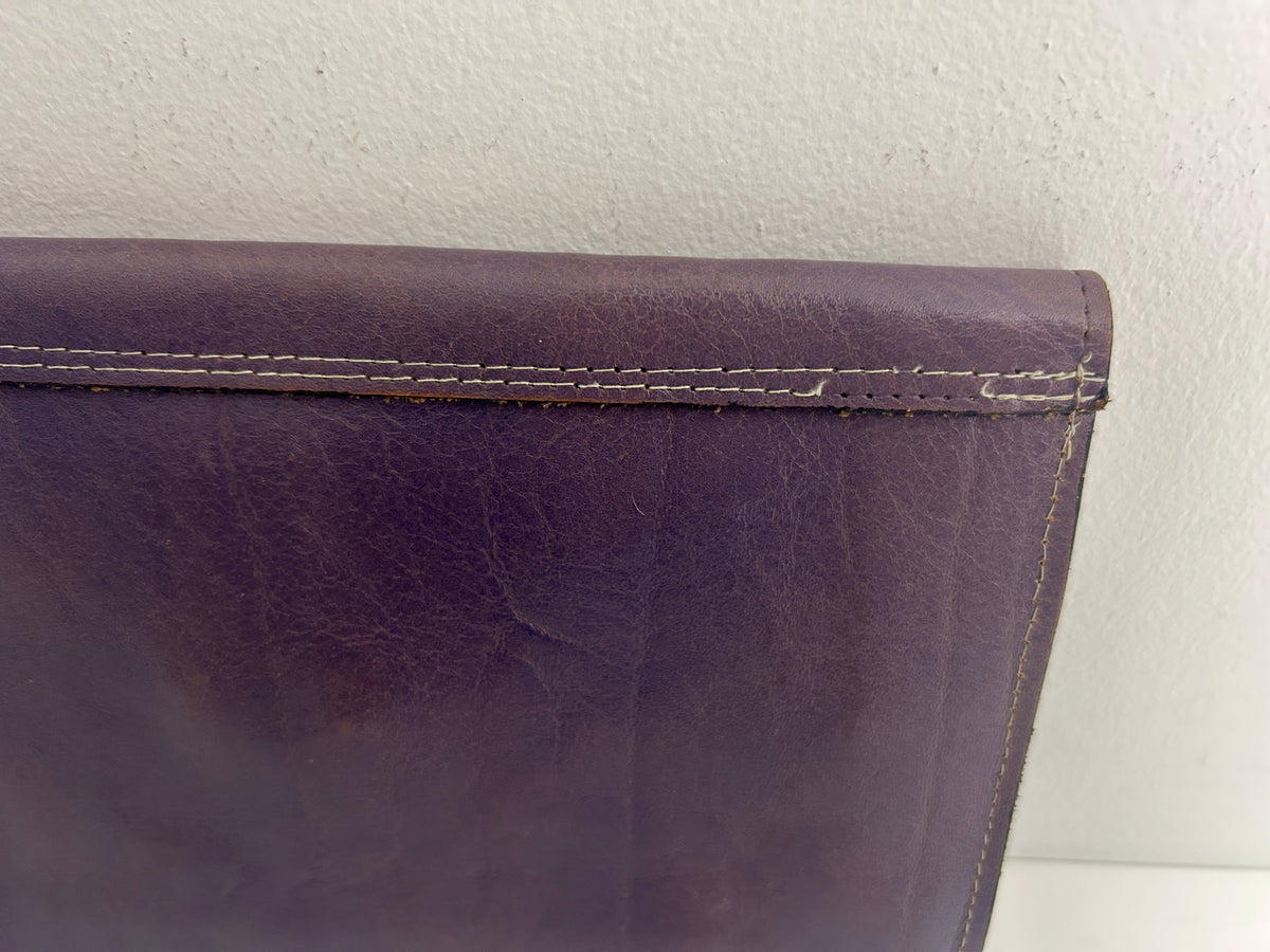 Vintage 1980s Lavender Purple Real Leather Scallop Detail Envelope Clutch Bag