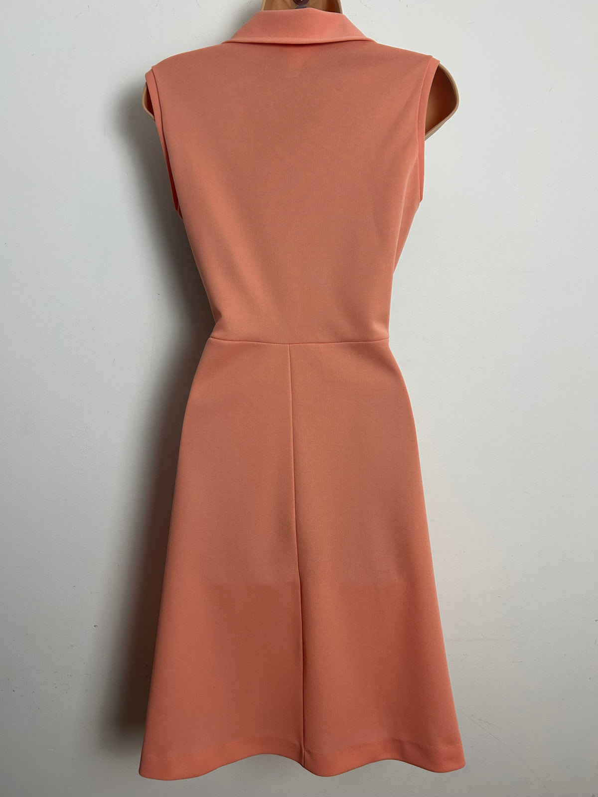 Vintage 1970s DEVONSHIRE LADY Size 8-10 Peach Vertical & Chevron Stripe Pint Sleeveless Mod Dress