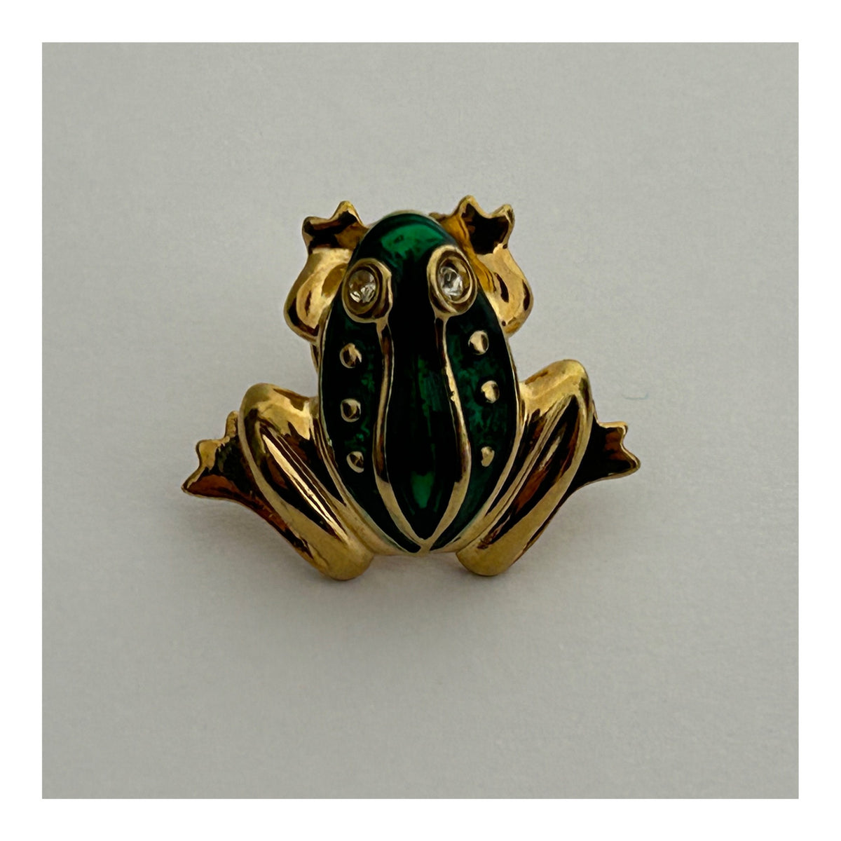 Vintage Gold Tone & Green Enamel Miniature Frog Pin Brooch