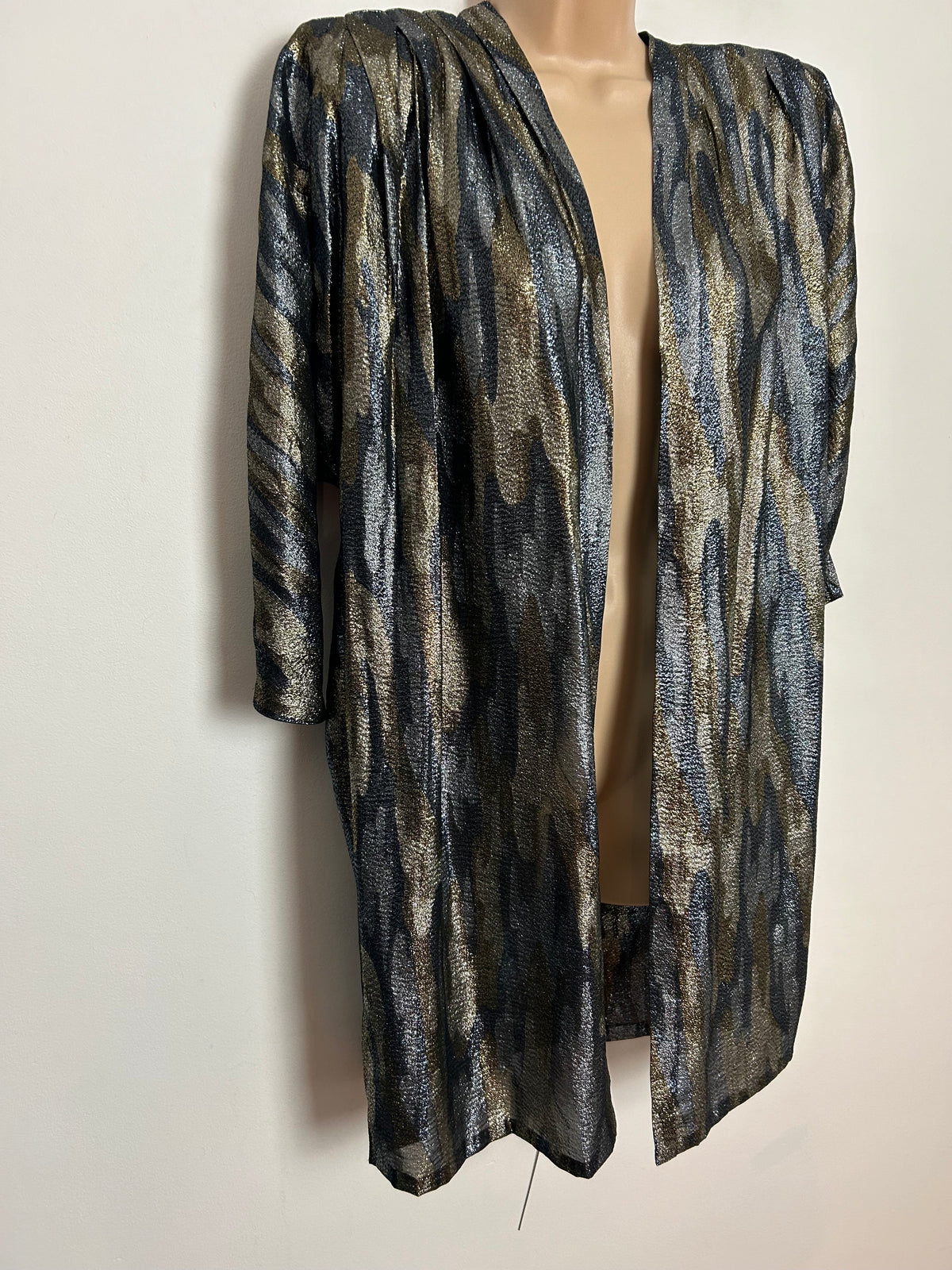 Vintage 1980s VOGUE HAUTE COUTURE Up To Size 16 Dark Silver & Gold Lurex Open Fronted Cover Up