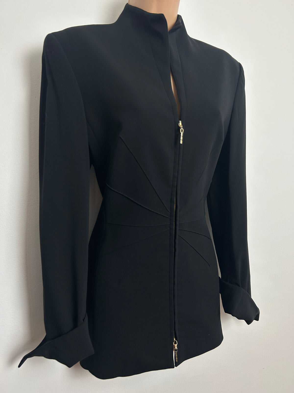 Vintage Y2K ESCADA Size 10 Black Pure New Wool Double Zip Jacket