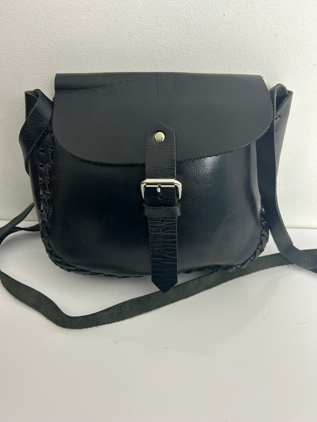 Modern TOPSHOP Black Real Leather Adjustable Strap Shoulder Or Cross Body Saddle Bag