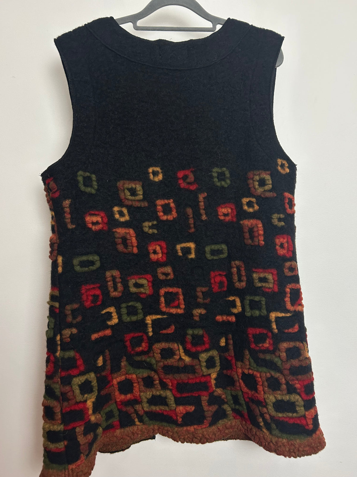 Vintage Size 12-14 Very Dark Grey Multi Square Pattern Wool Long Length Waistcoat