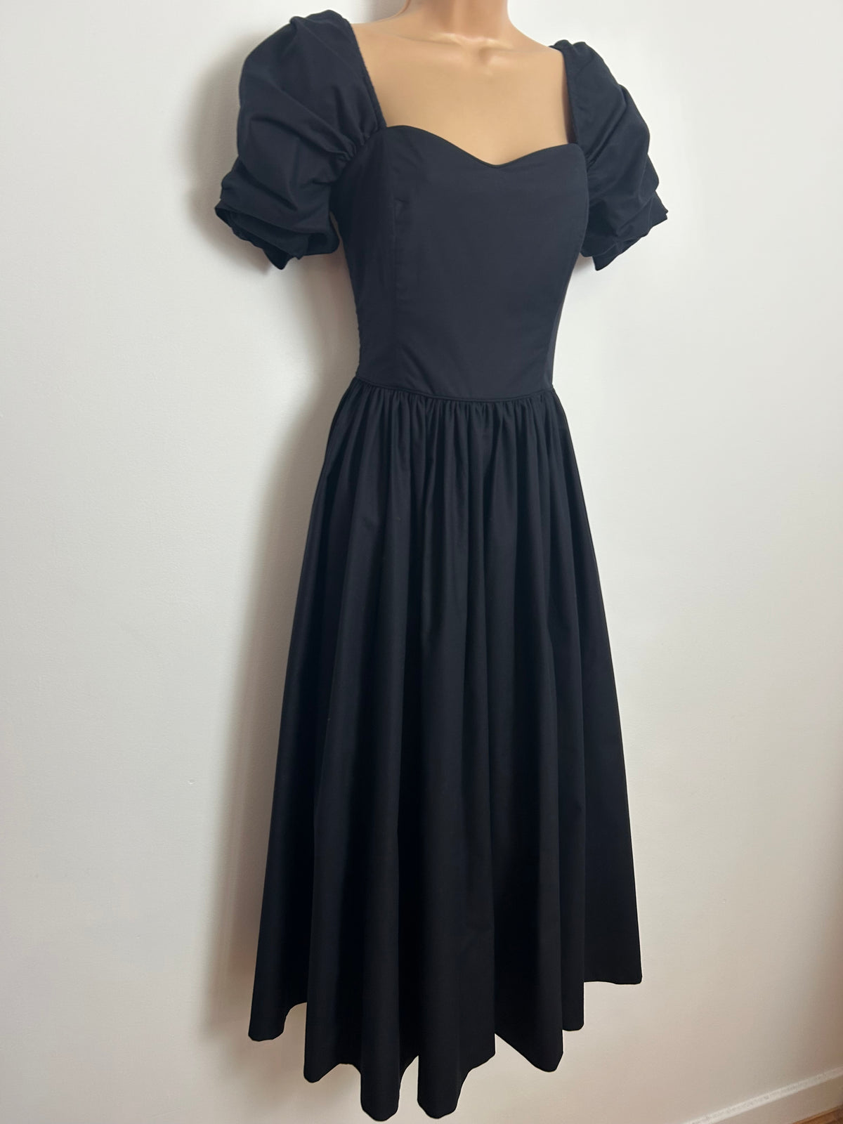Vintage 1980s LAURA ASHLEY Size 10 (14 On Labels) Black Cotton Boned Princess Ballgown Dress