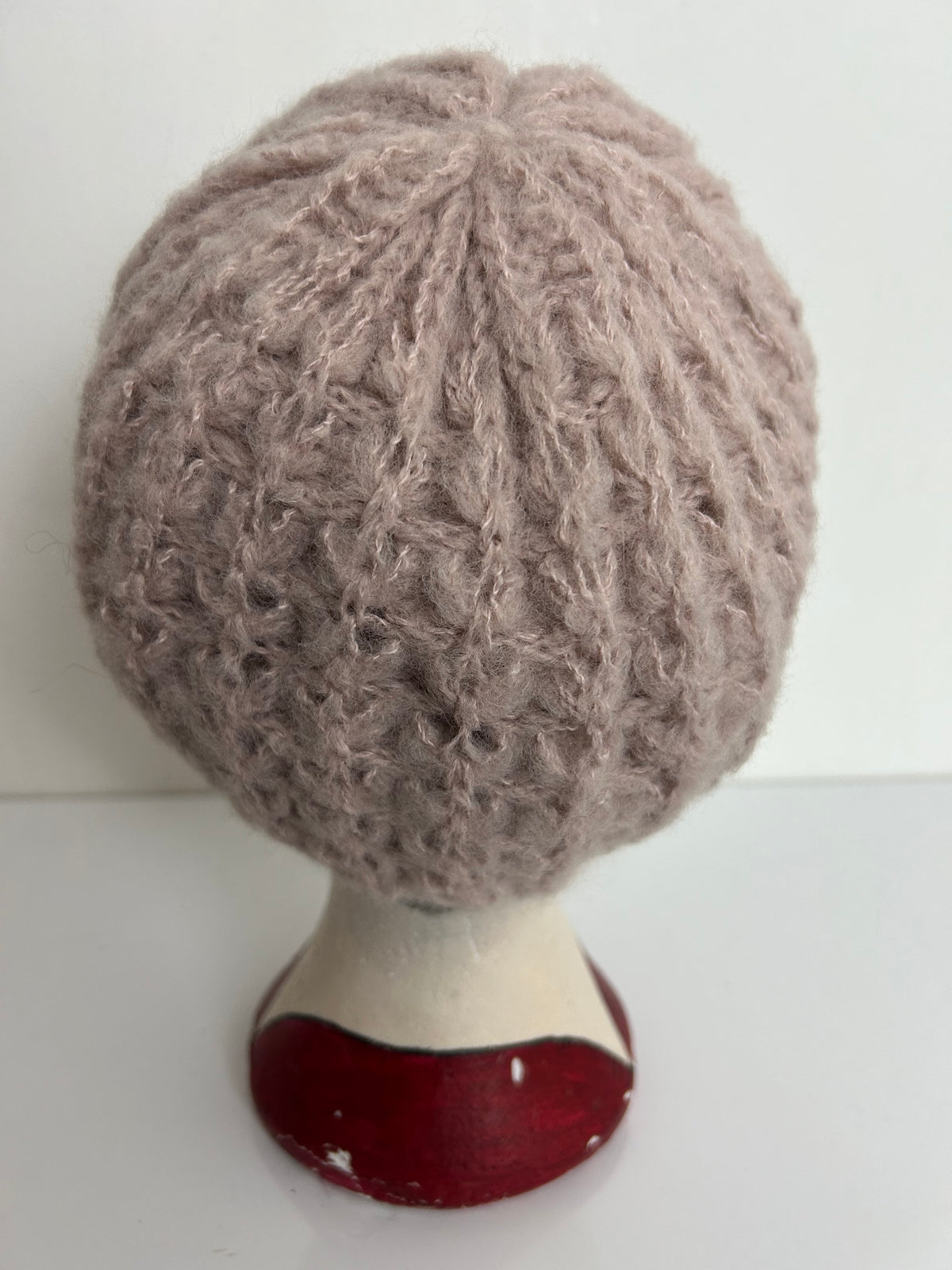 Vintage Pale Nude Pink Wool & Angora Chunky Knit Reversible Beanie/Beret Style Hat