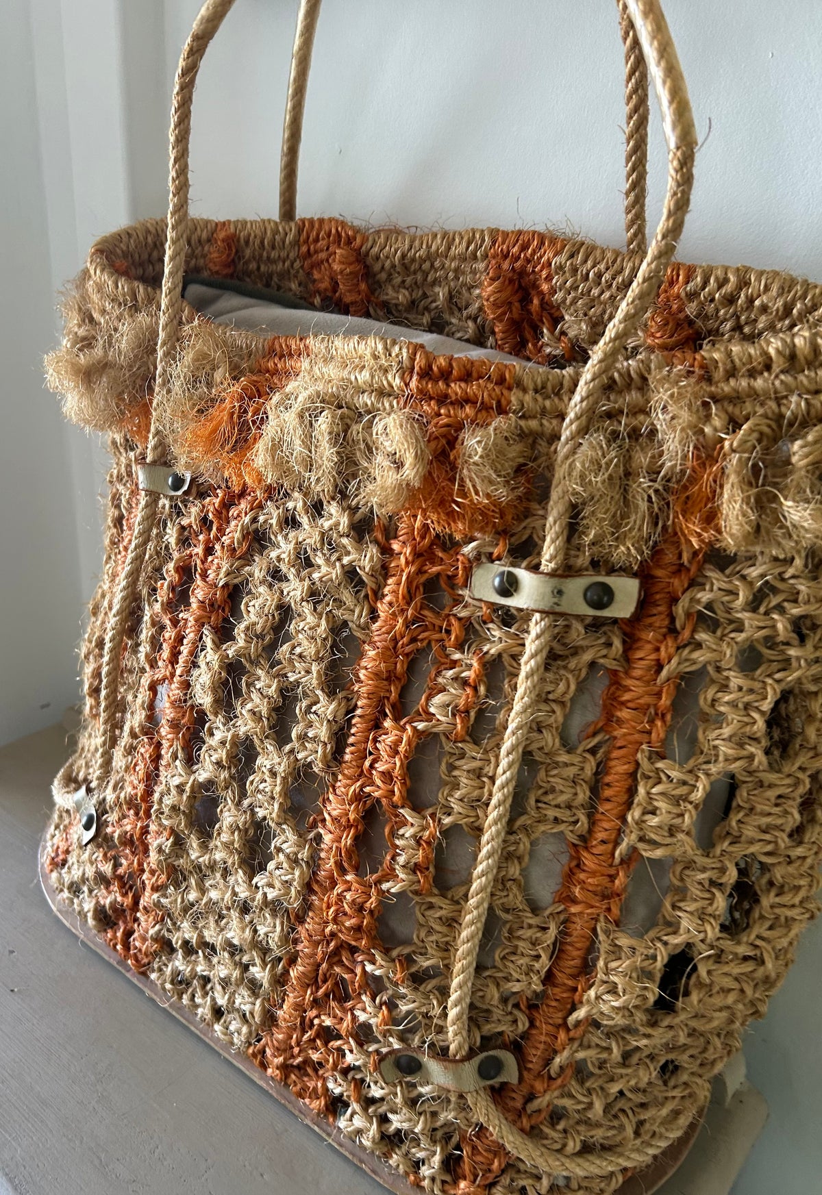 Vintage Late 1960s Early 1970s Large Raffia String Style Woven Beach Bag Shopping Bag