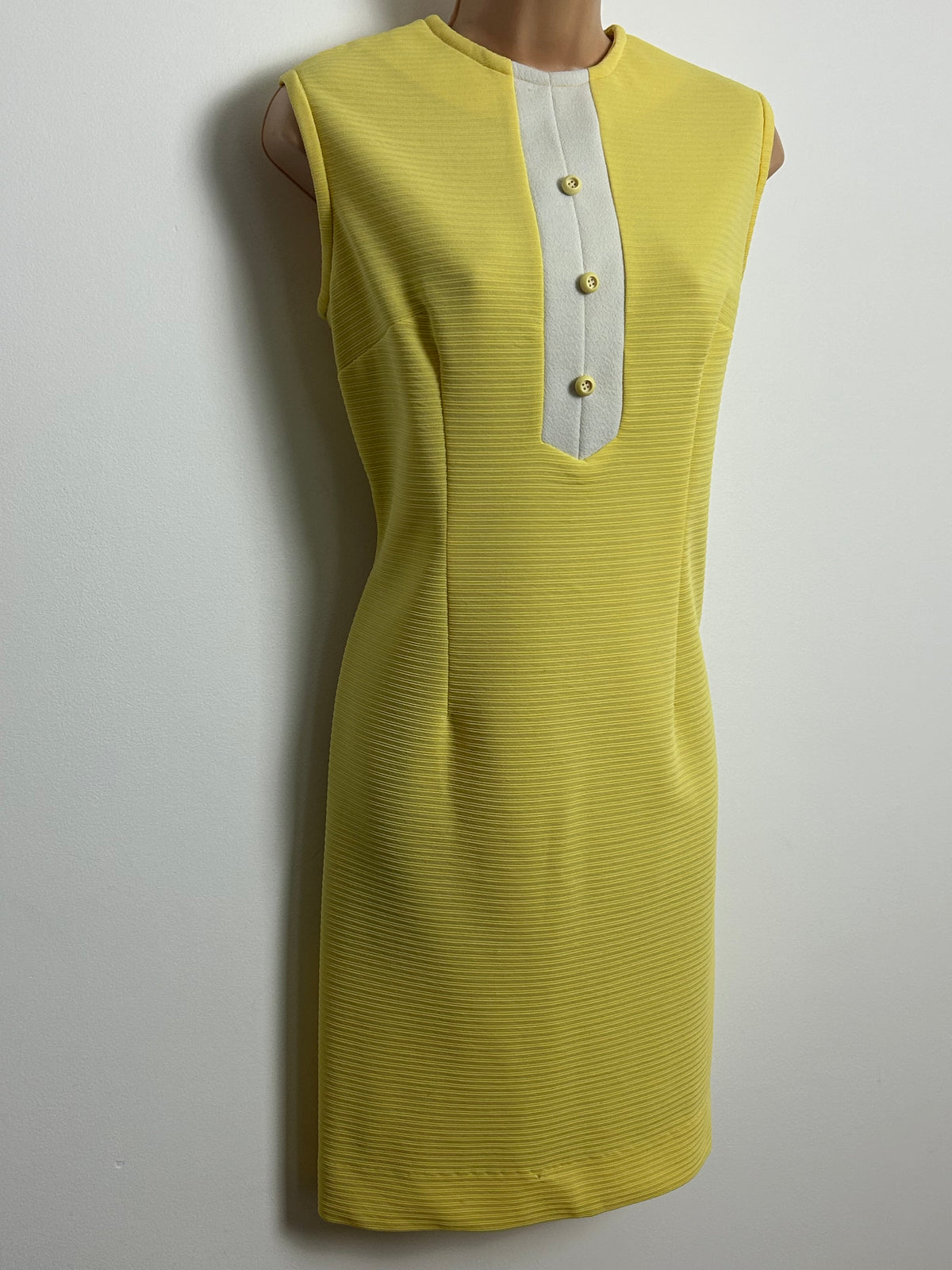 Vintage 1960s Size 12 Lemon Crimplene Mod Shift Dress