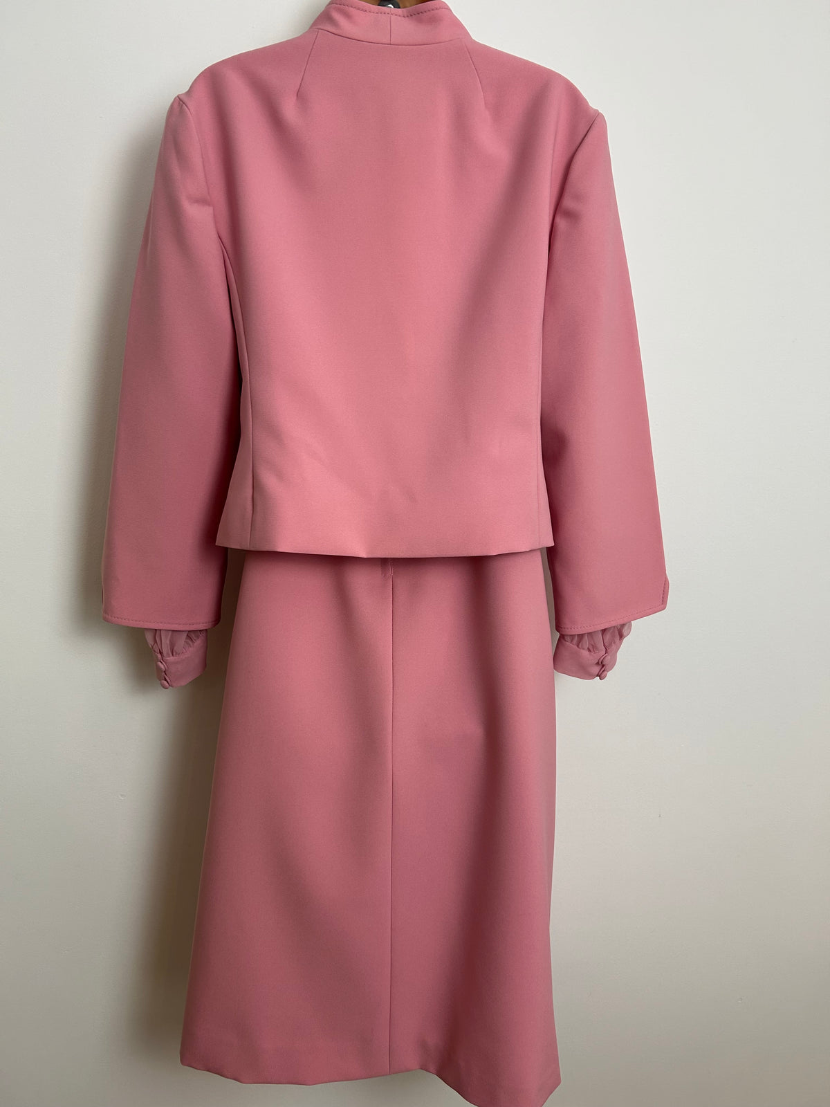 Vintage 1960s PEGGY FRENCH COUTURE Size 12 Pale Pink Pussy Bow Tie Mod Dress & Matching Jacket