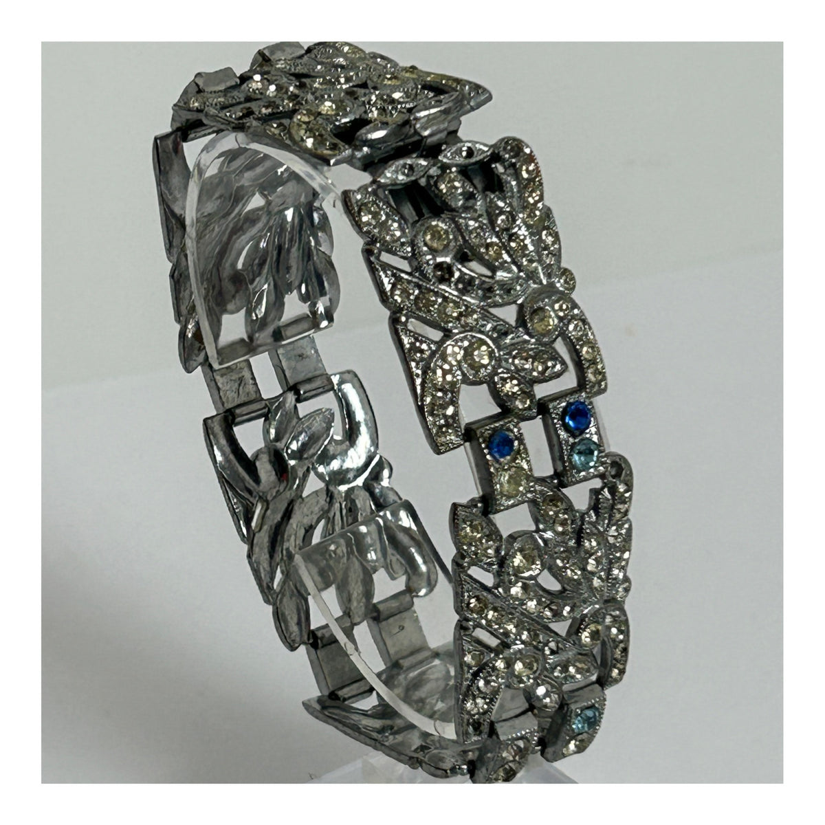 Vintage 1960s Silver Tone Paste Diamante Panelled Bracelet - Please Read