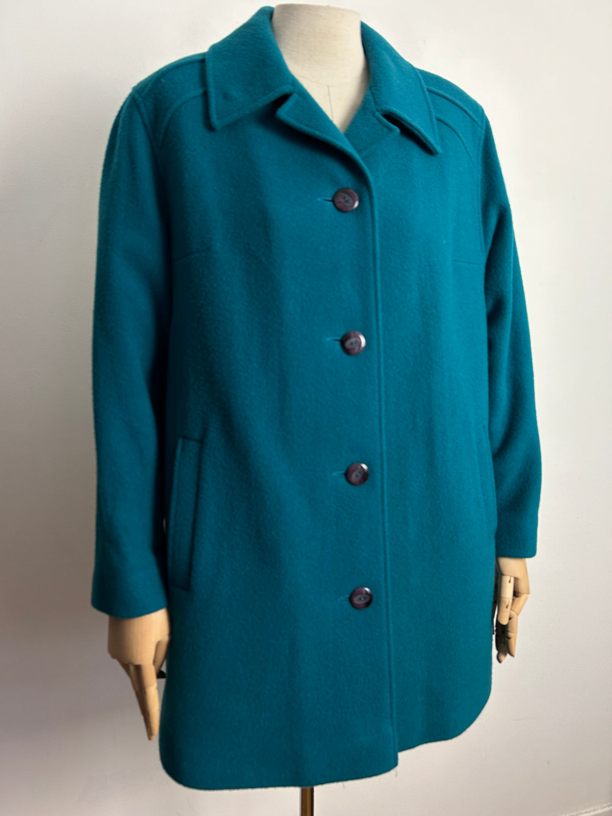 Vintage EASTEX UK Size 16 Peacock Blue Pure New Wool Lined Coat