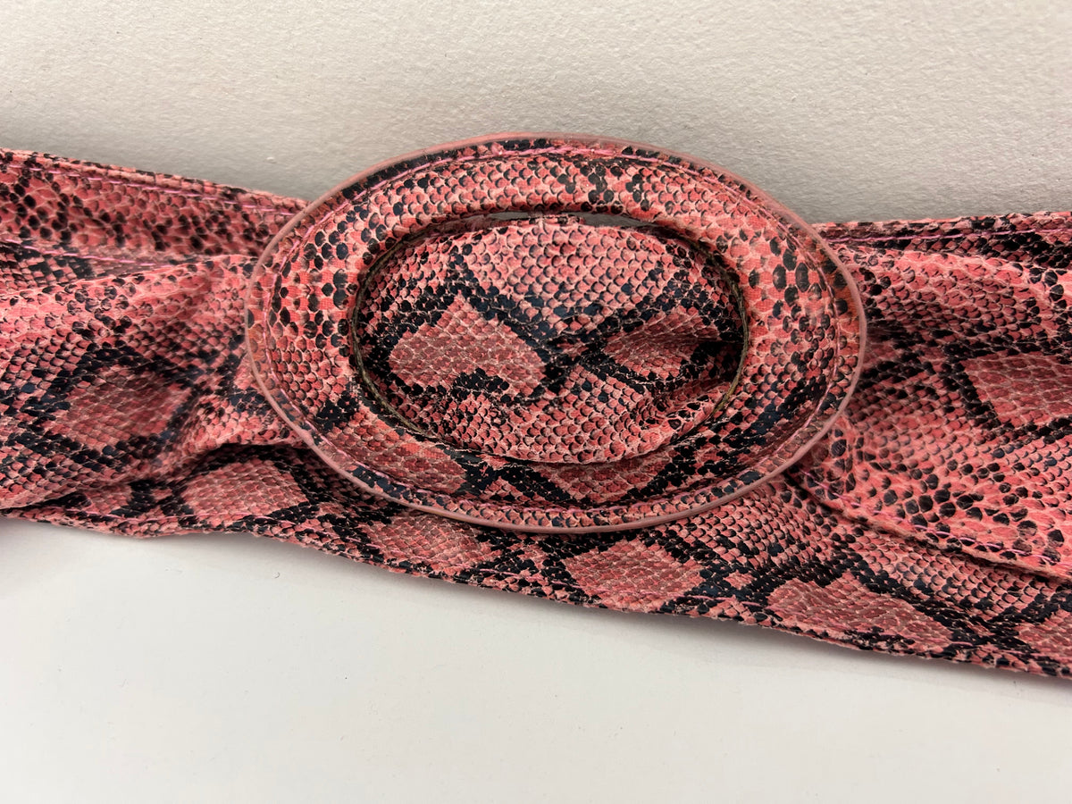 Vintage 1980s Fab Pink Python Snake Print Leather Cinch Belt