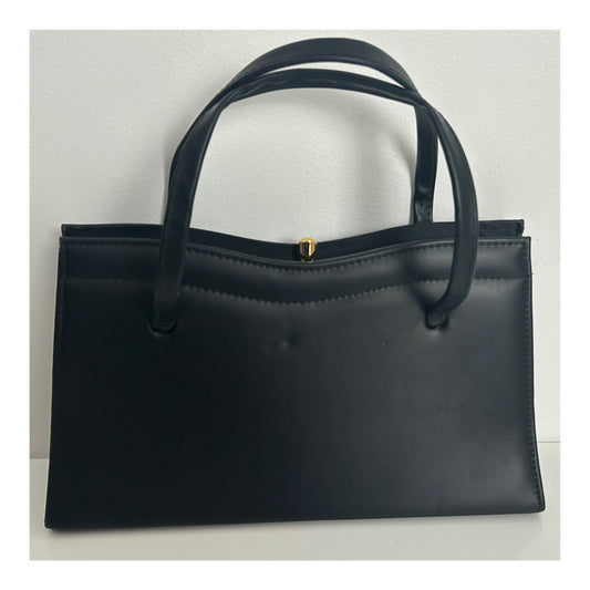 Vintage 1960s Black Faux Leather Lovely Shape Kelly Style Handbag