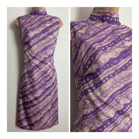 Vintage 1960s Size 10 Pink Tones Abstract Diagonal Stripe Print Sleeveless Mod Shift Dress