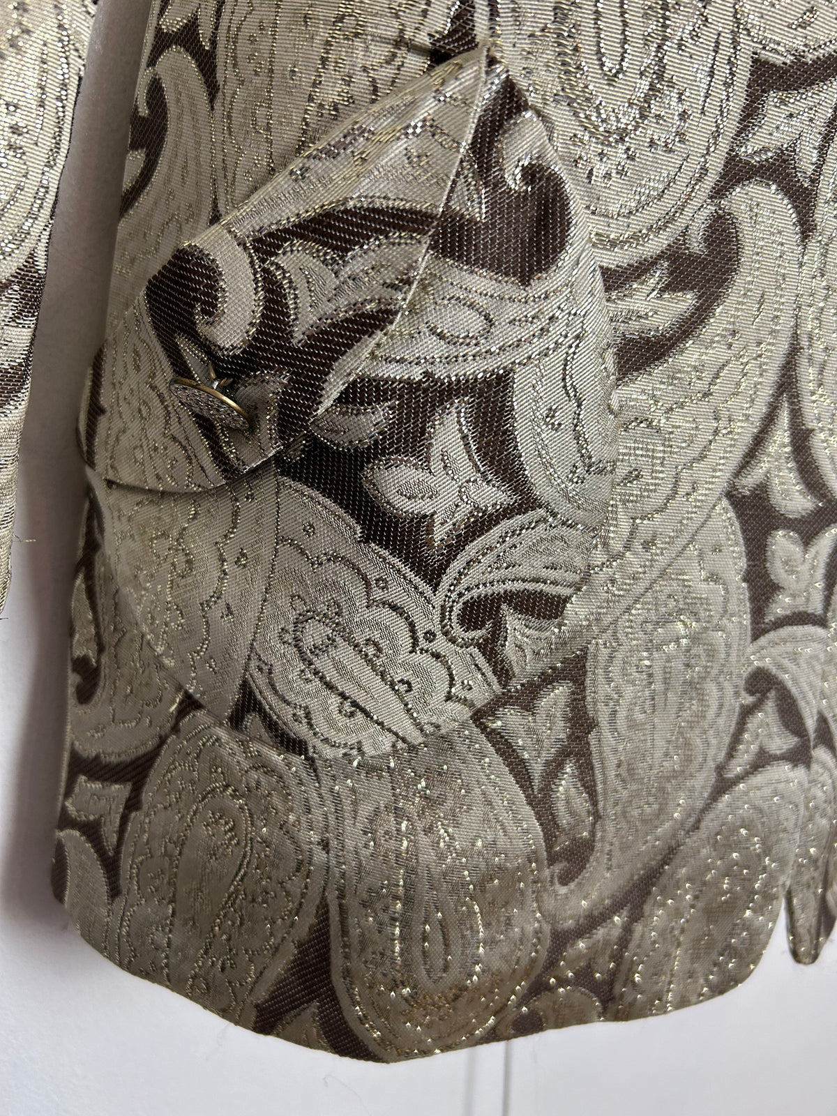 Vintage 1960s GLADYS PARIS UK Size 8 Metallic Gold & Brown Paisley Print Mini Mod Party Shift Dress or Tunic