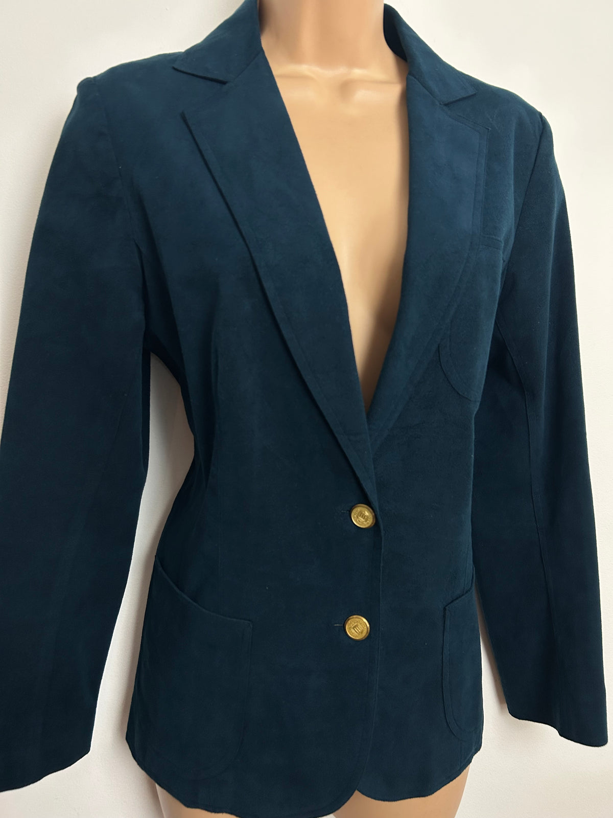 Vintage 1980s Size 10-12 Navy Blue Moleskin Classic Blazer With Gold Buttons