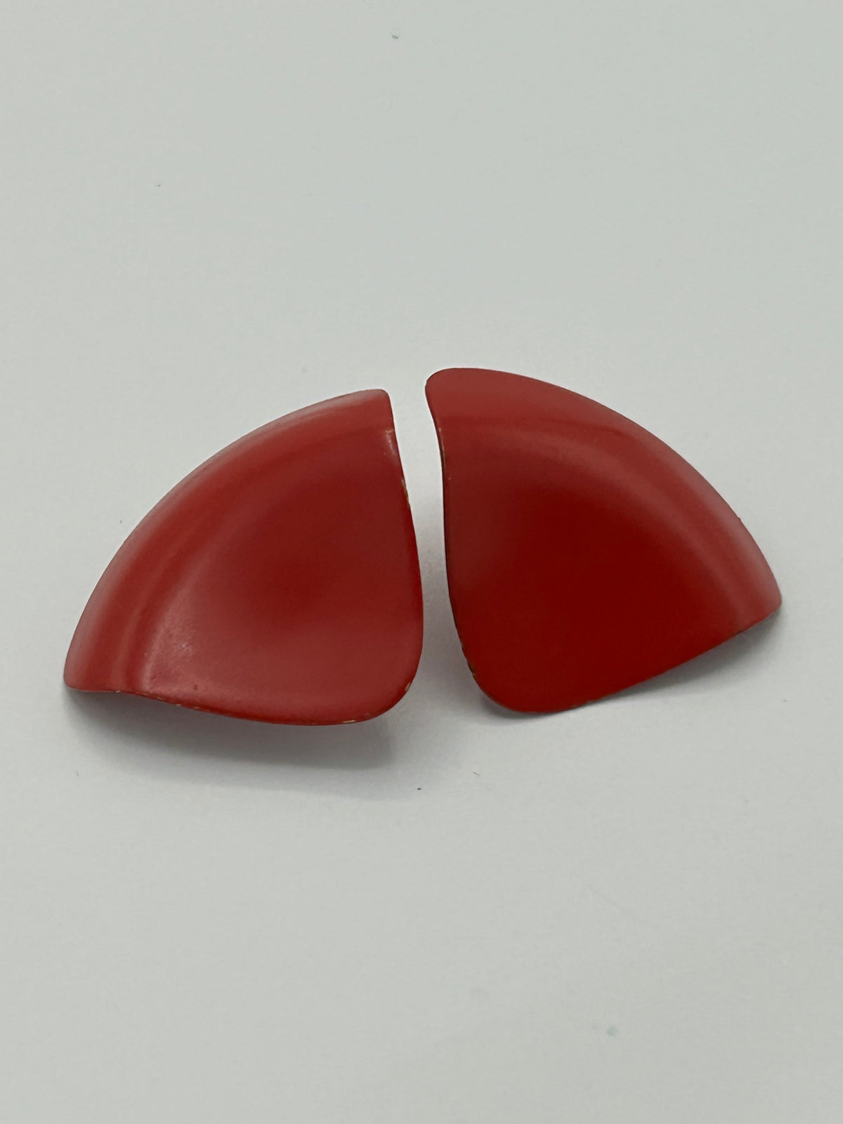 Vintage 1960s Mod Red Metal Triangular Shaped Clip On Earrings