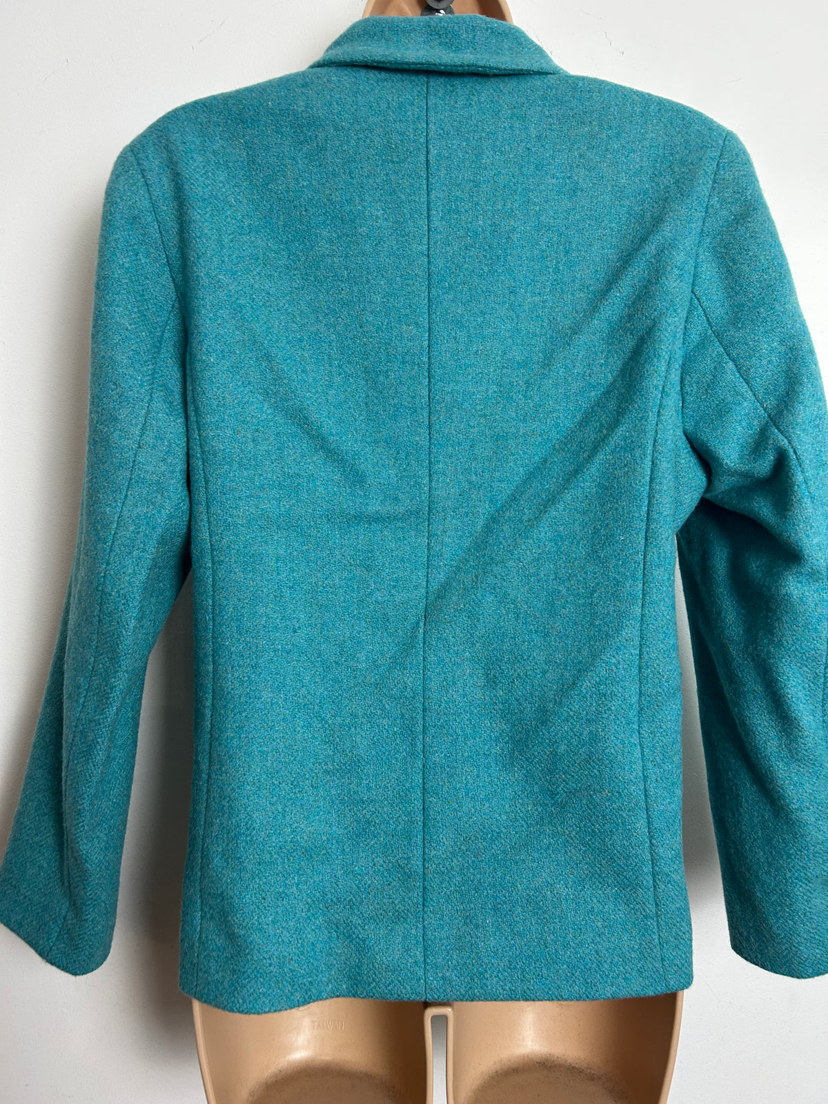 Vintage 1980s Size 14 Turquoise Wool Blend Fully Lined Blazer