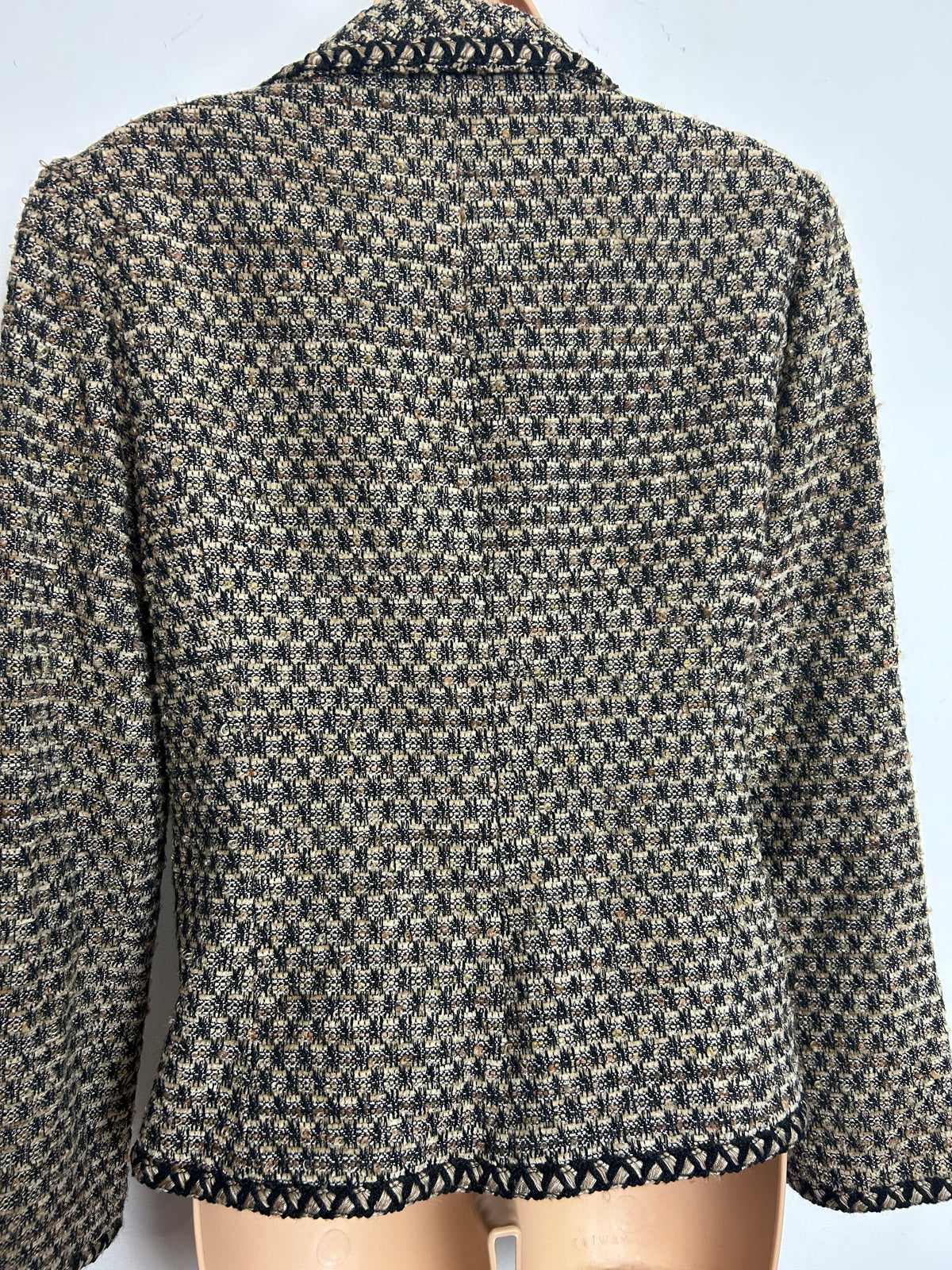 Vintage 1990s TALBOTS Size 10 Black & Beige Boucle Wool & Mohair Mix Blazer Style Jacket