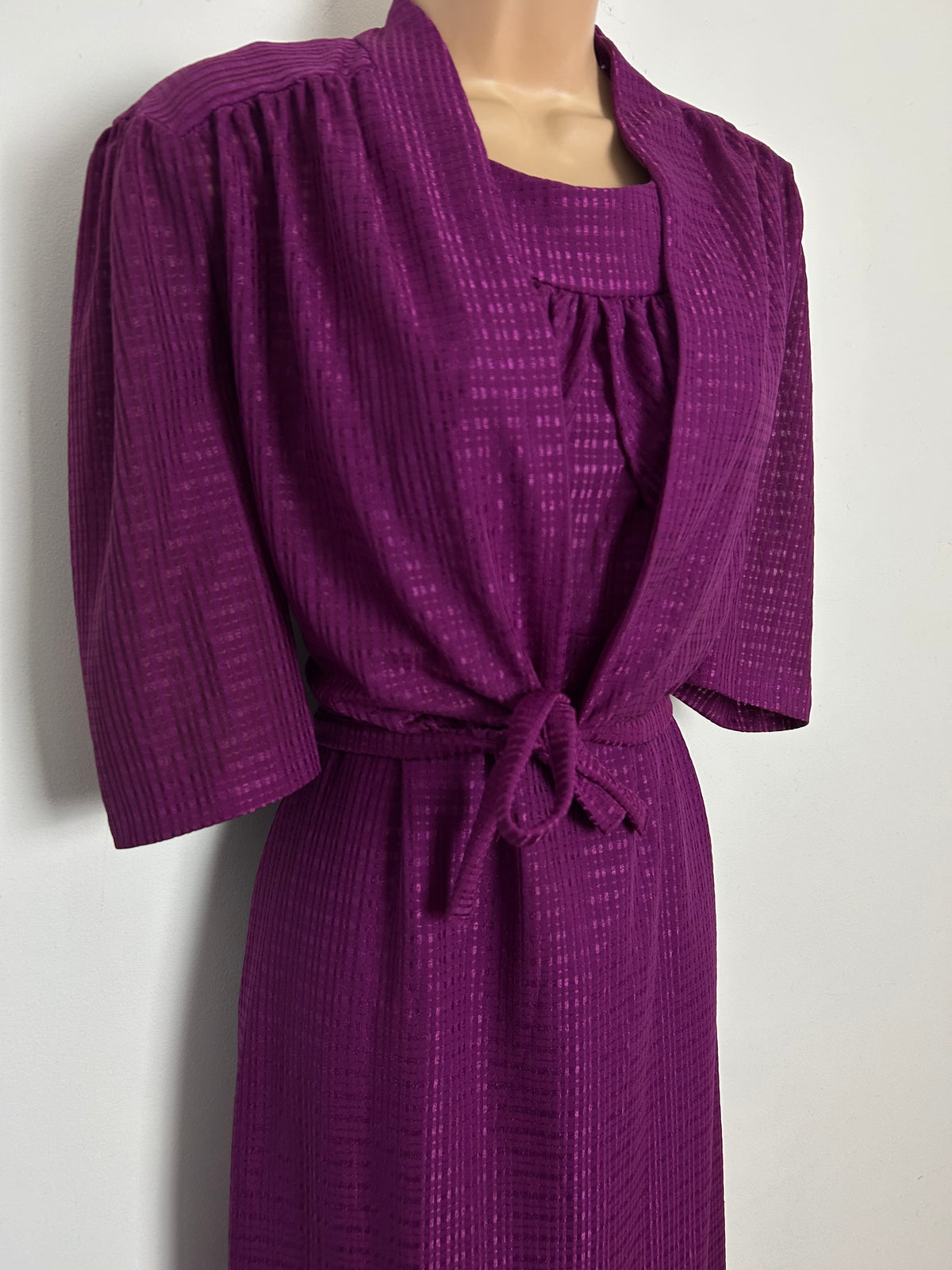 Vintage Late 1970s Size 12 Magenta Two Piece Maxi Dress With Matching Cover Up