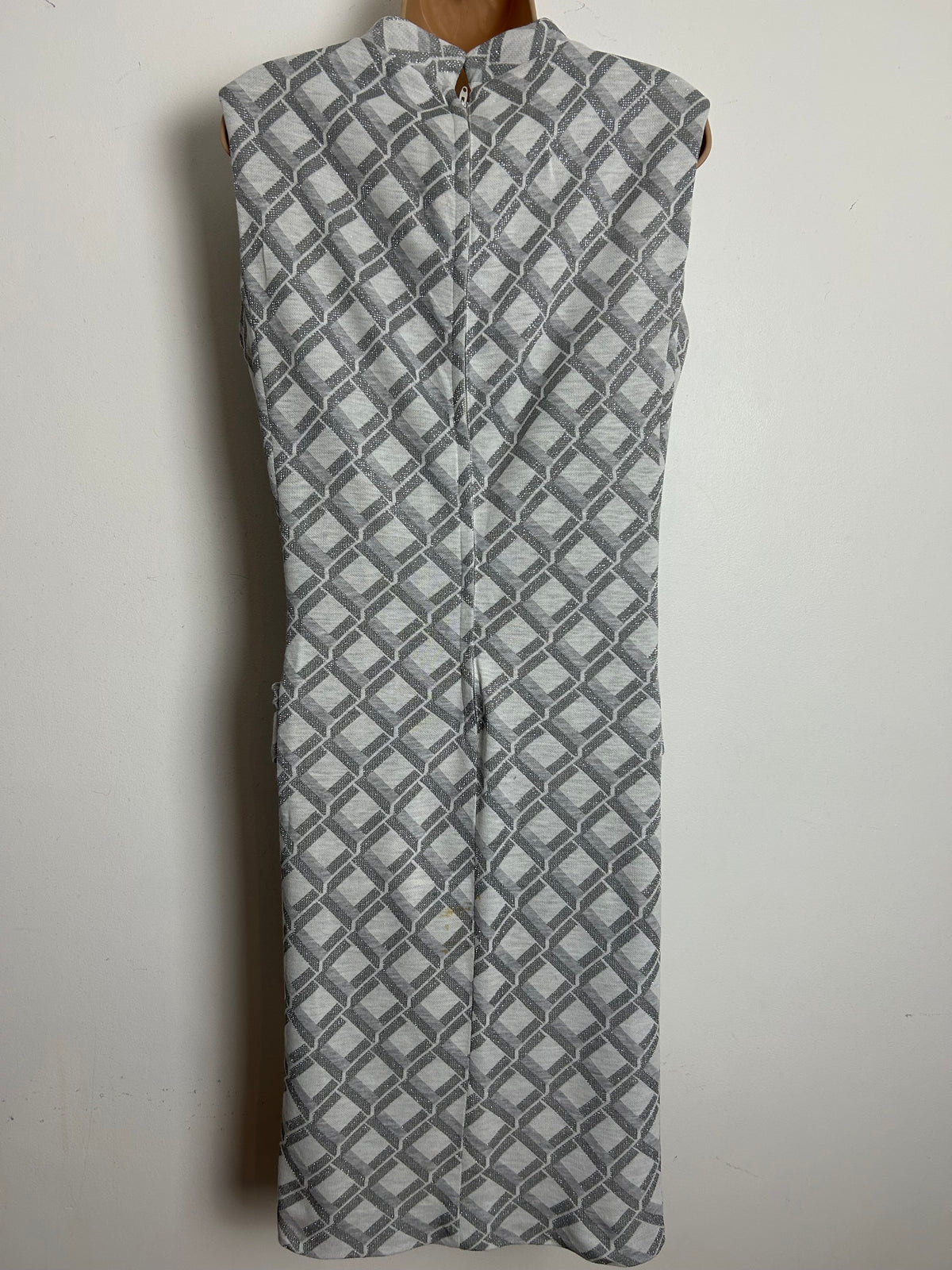 Vintage 1960s PHILIP KUNICK Size 16 Silver & White Op Art Cube Print Mod Shift Dress
