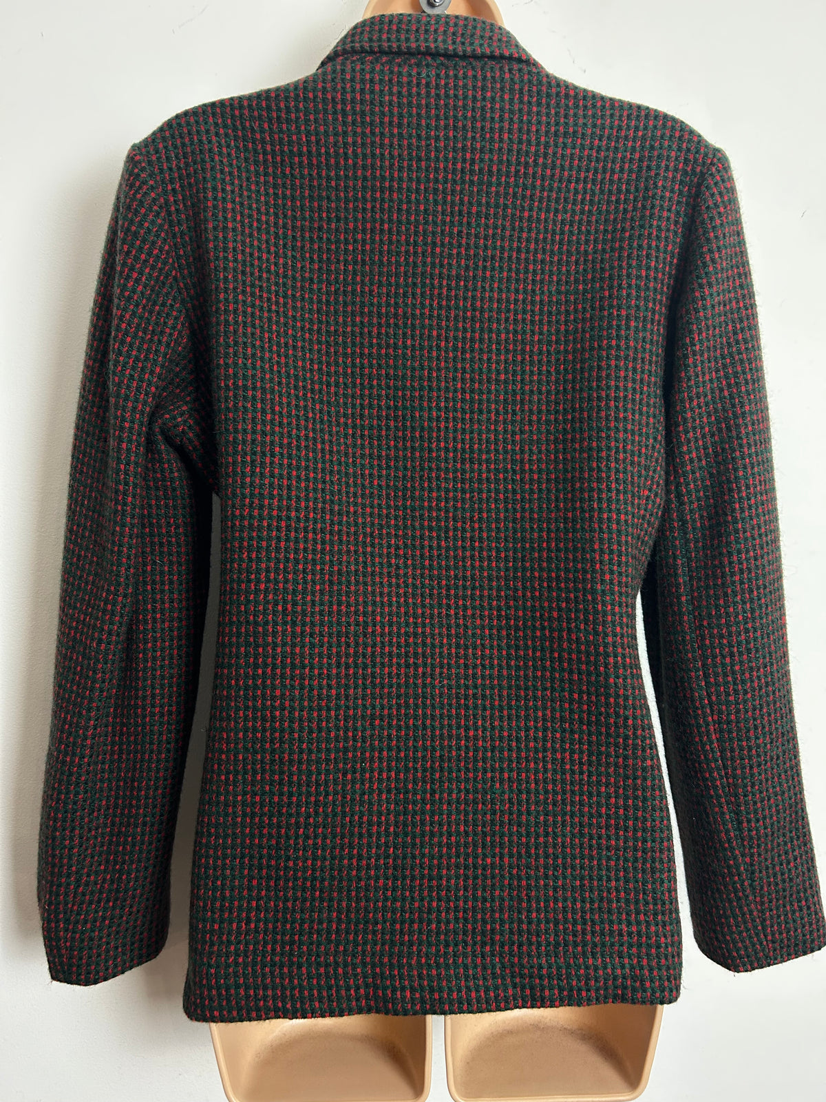 Vintage Late 70s/Early 80s YOUNG TRADITIONS Size 10-12 Dark Green & Red Tweed Check Wool Mix Blazer