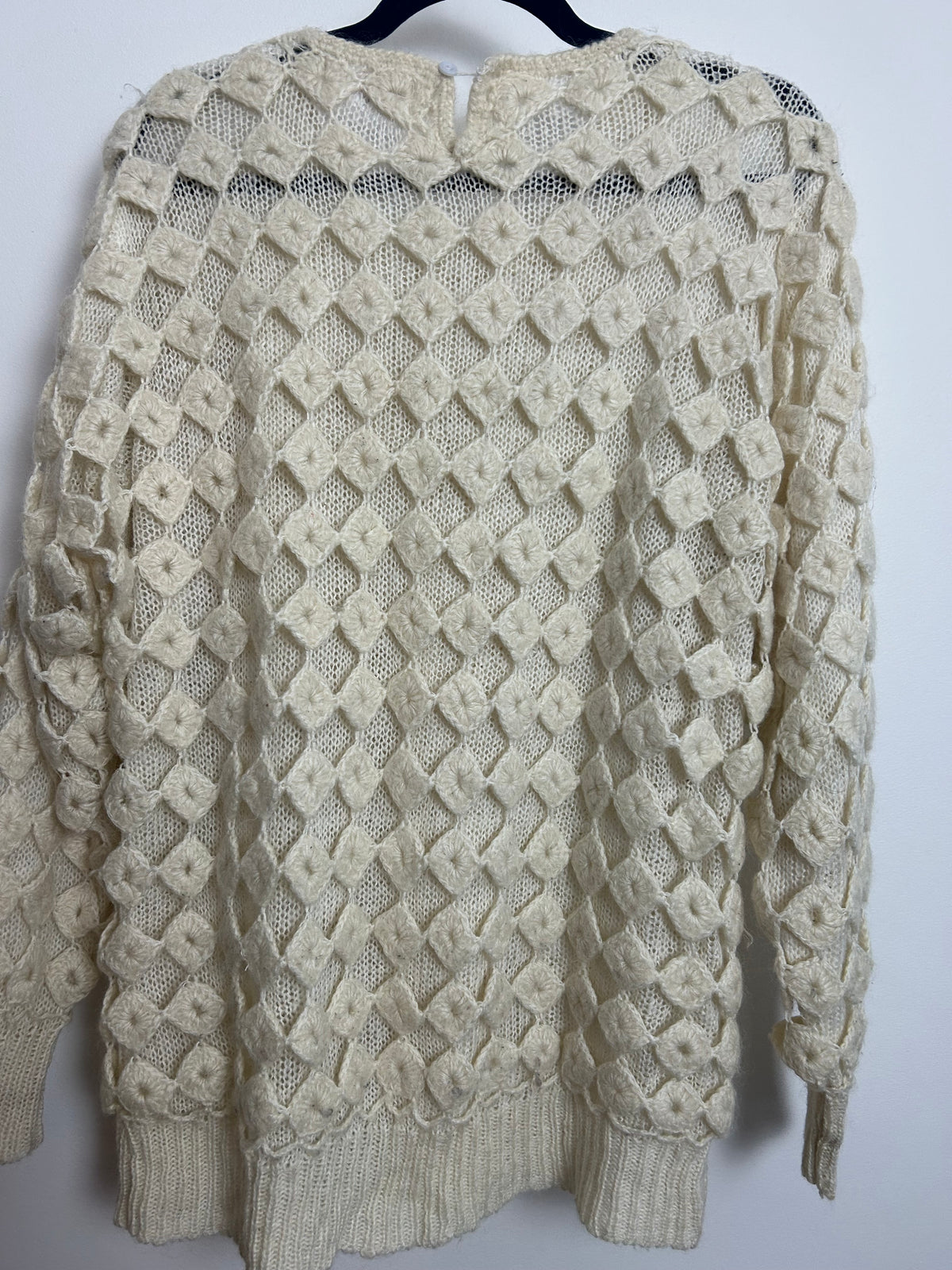 Vintage 1980s Up To Size 14 Cream Double Layer Diamond Cut Out Outer Layer Slouchy Jumper