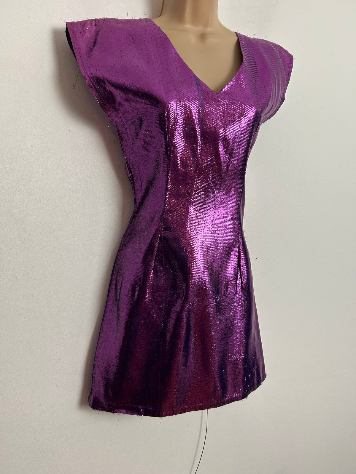 Vintage 1980s JINTY'S BUBBLES UK Size 6-8 Purply Pink Lame Mini Party Dress