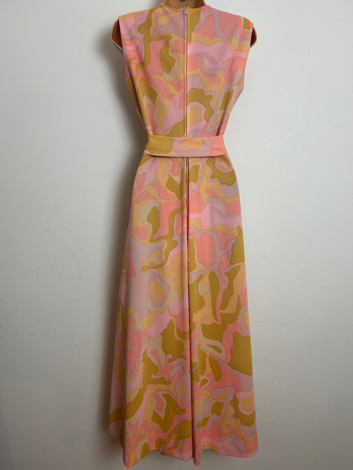 Vintage 1970s Size 12 AMAZING Pastel Pink & Peach Tones Psychedelic Print Wide Leg Palazzo Jumpsuit