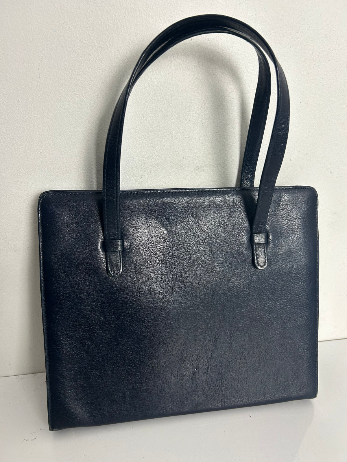 Vintage 1960s Navy Blue Double Handle Kelly Handbag