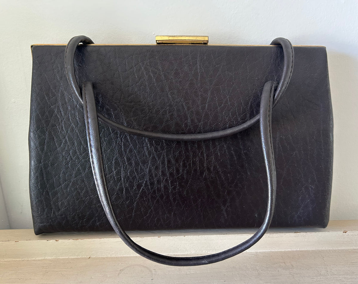 Vintage 1950s/60s BOOTS CLASSIC BAG Dark Brown Faux Leather Kelly Style Handbag
