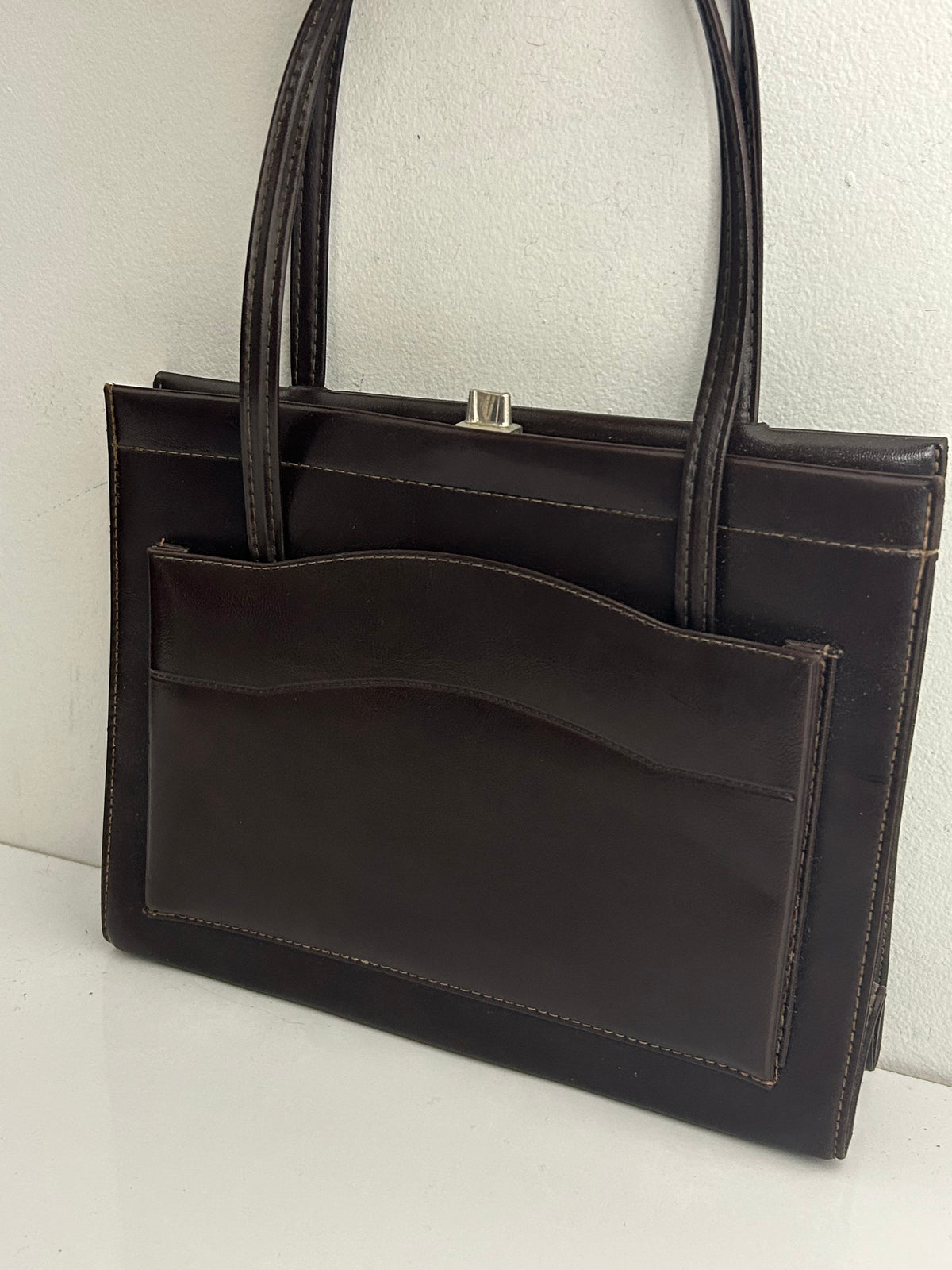 Vintage 1960s Gorgeous Dark Brown Leather Kelly Style Handbag