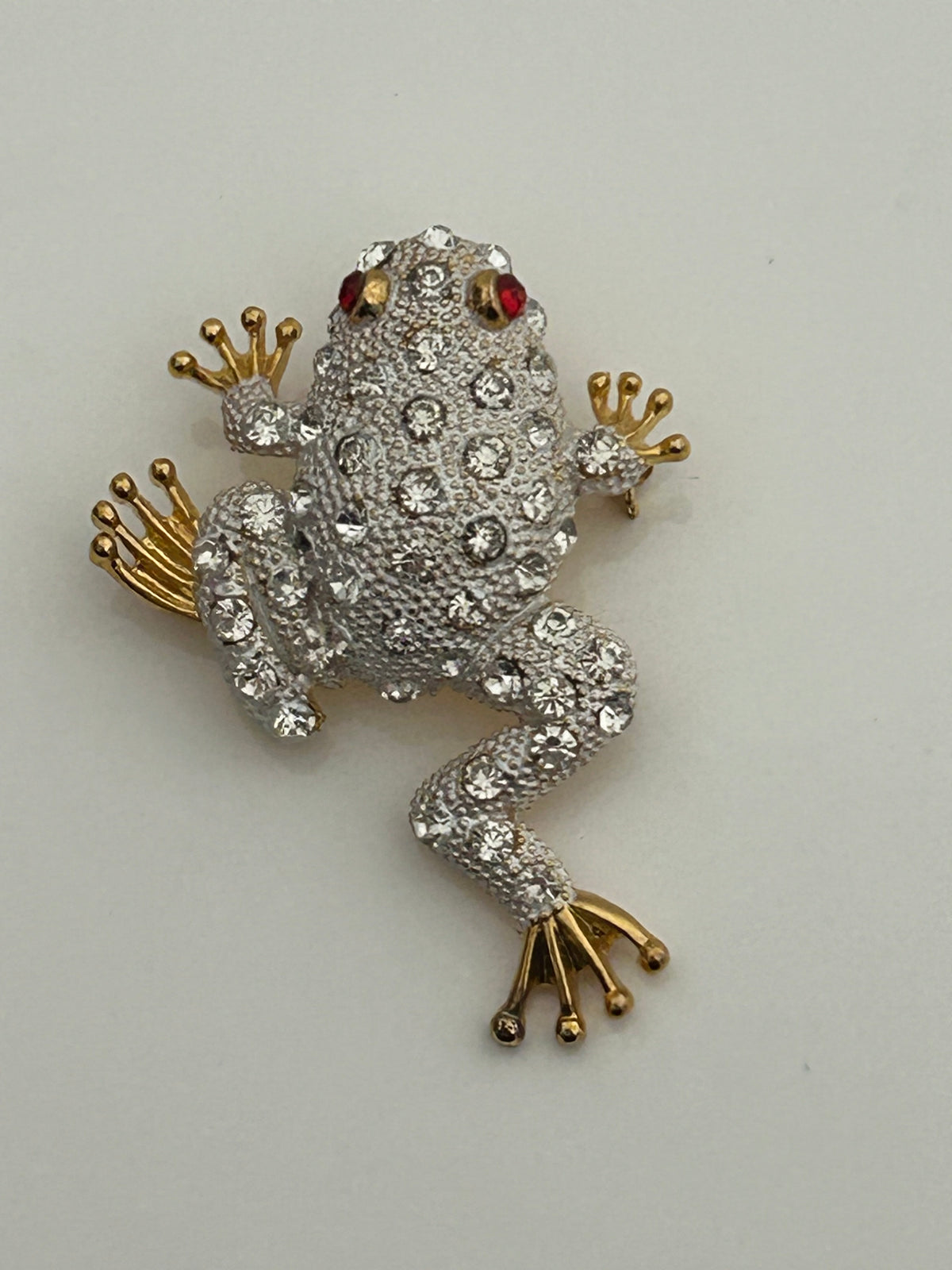 Vintage 1980s Gold Tone & Silver Tone Base Metal Diamante Set Frog Brooch
