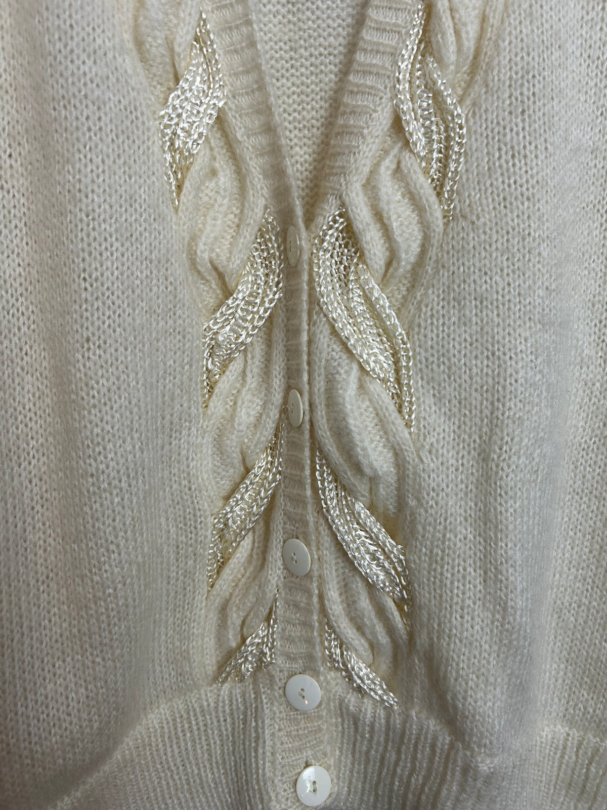 Vintage 1980s Up To Size 16 Super Soft Cream Wool Mix Cable Knit Cardigan