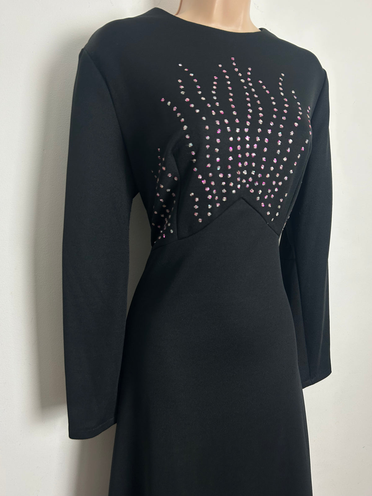 Vintage 1970s BELLE OF MY HEART Size 12 Black Glitter Detail Occasion Evening Maxi Dress