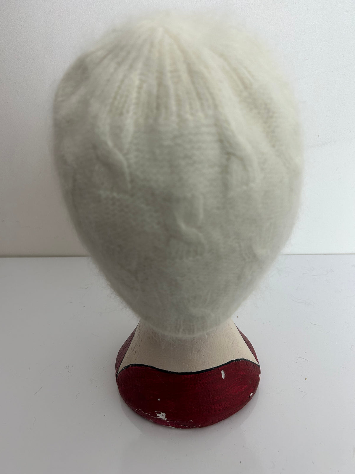 Vintage Cream Wool & Angora Mix Chunky Knit Beanie Style Hat