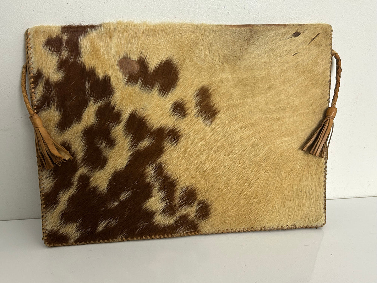 Vintage 1970s Real Leather Cowhide With Hair A4 Portfolio Document Folder
