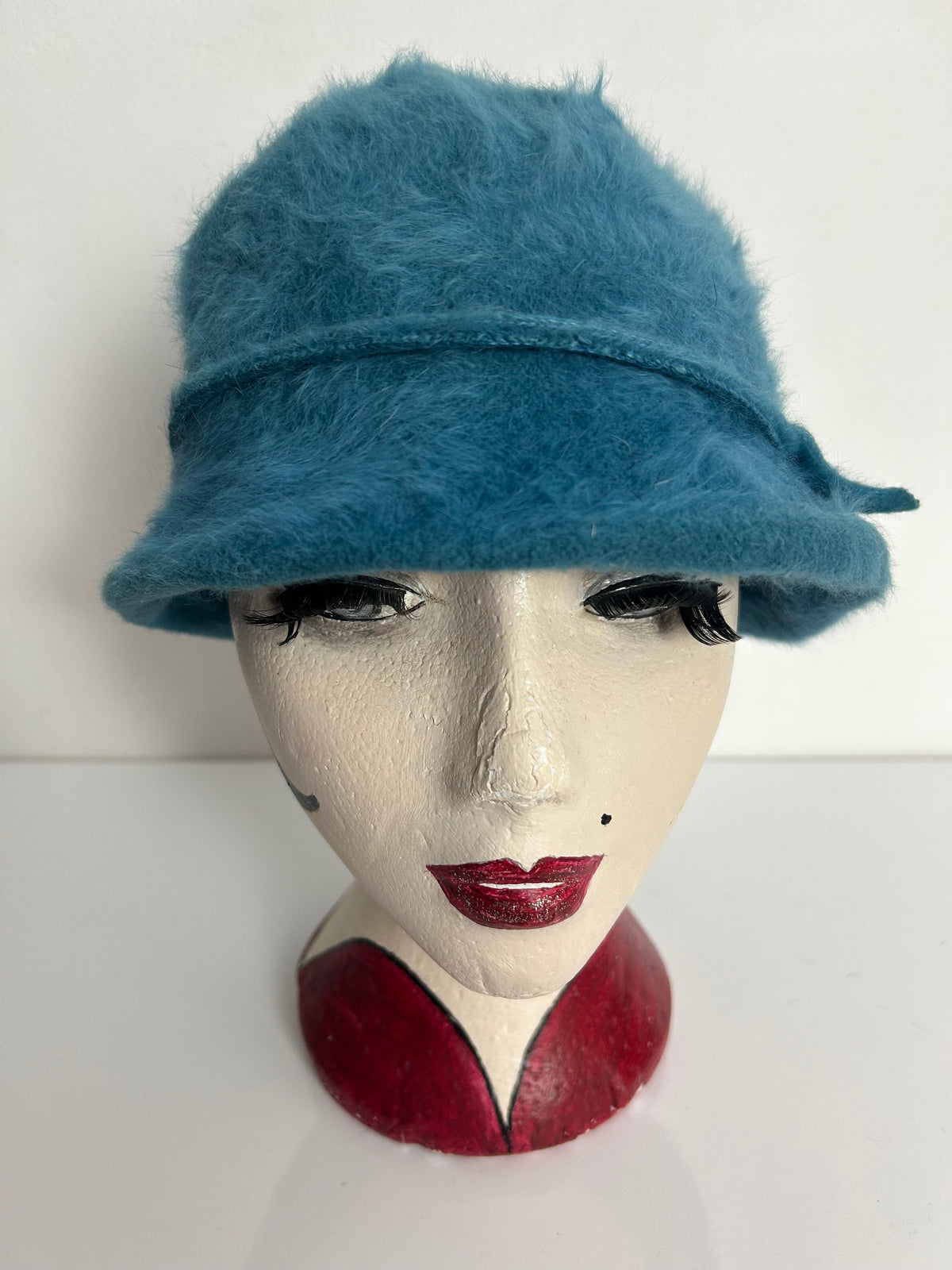 Vintage CREATION ELO FRANCE Dark Dusky Blue Braid Angora Mix Trim Cloche Style Hat