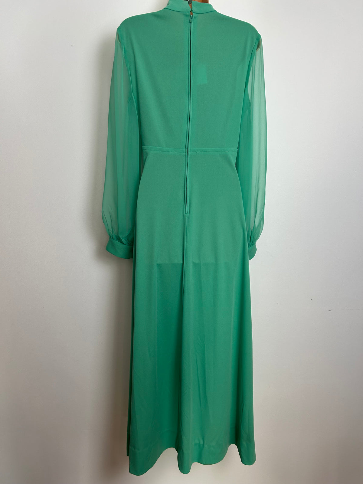 Vintage 1970s Size 12 Jade Green Long Chiffon Sleeves Occasion Maxi Dress