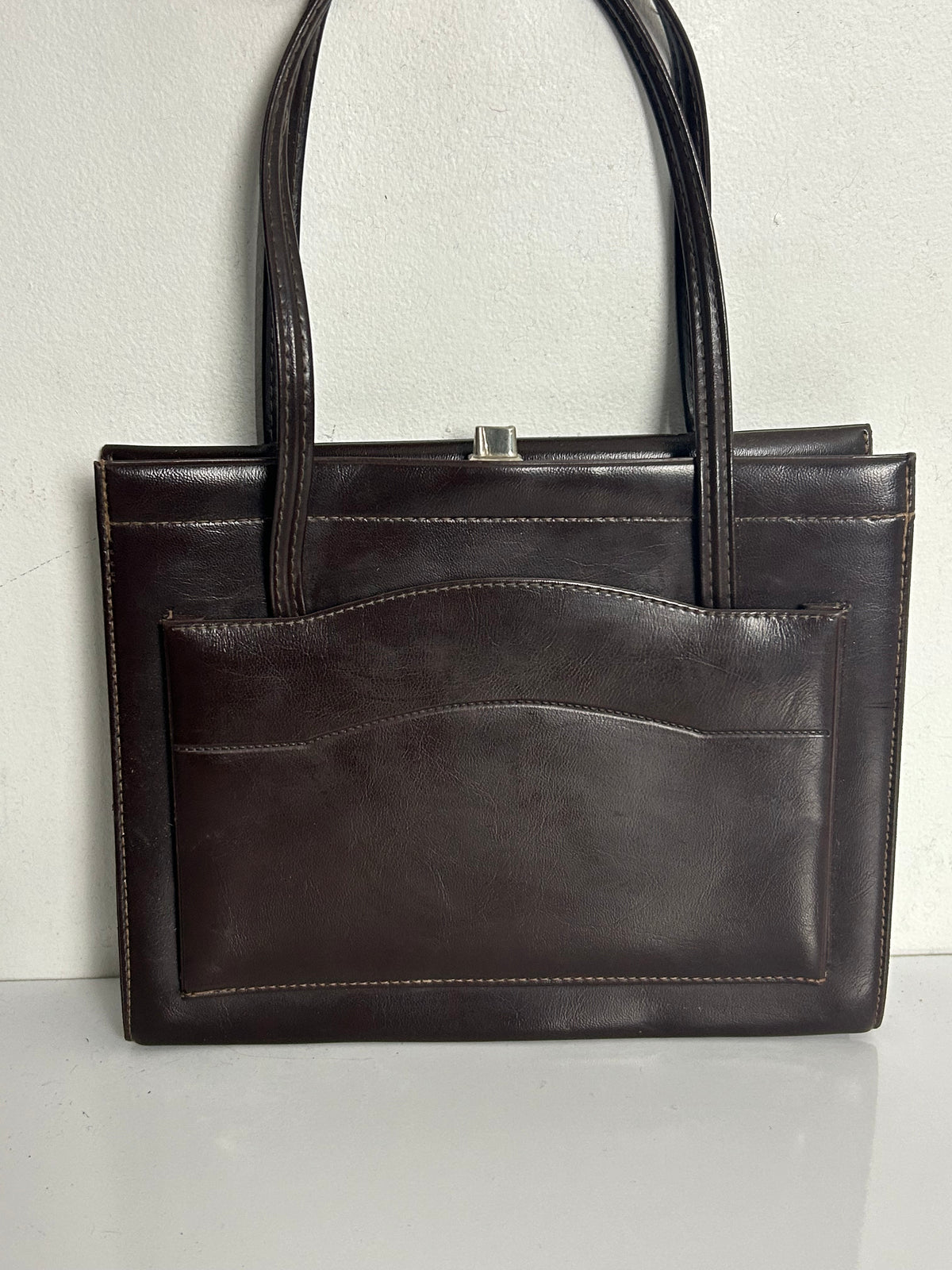 Vintage 1960s Gorgeous Dark Brown Leather Kelly Style Handbag