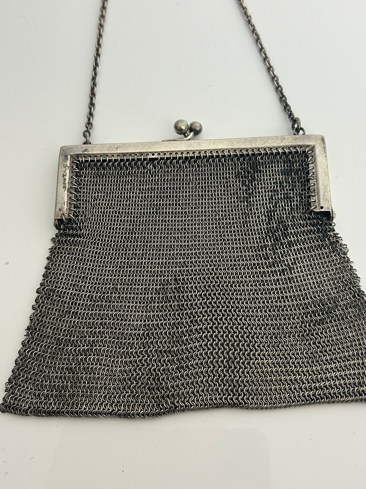Vintage Antique Silver Mesh Chainmail Small Kiss Lock Fastening Purse