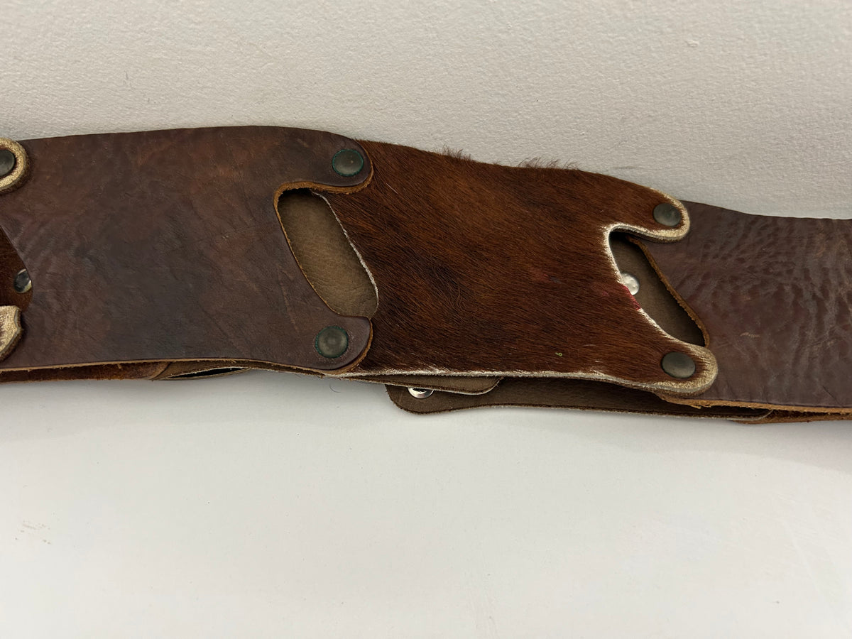 Vintage 1970s Real Leather & Hair On Hide Panels Western Cowgirl Wide Belt 32" Waist