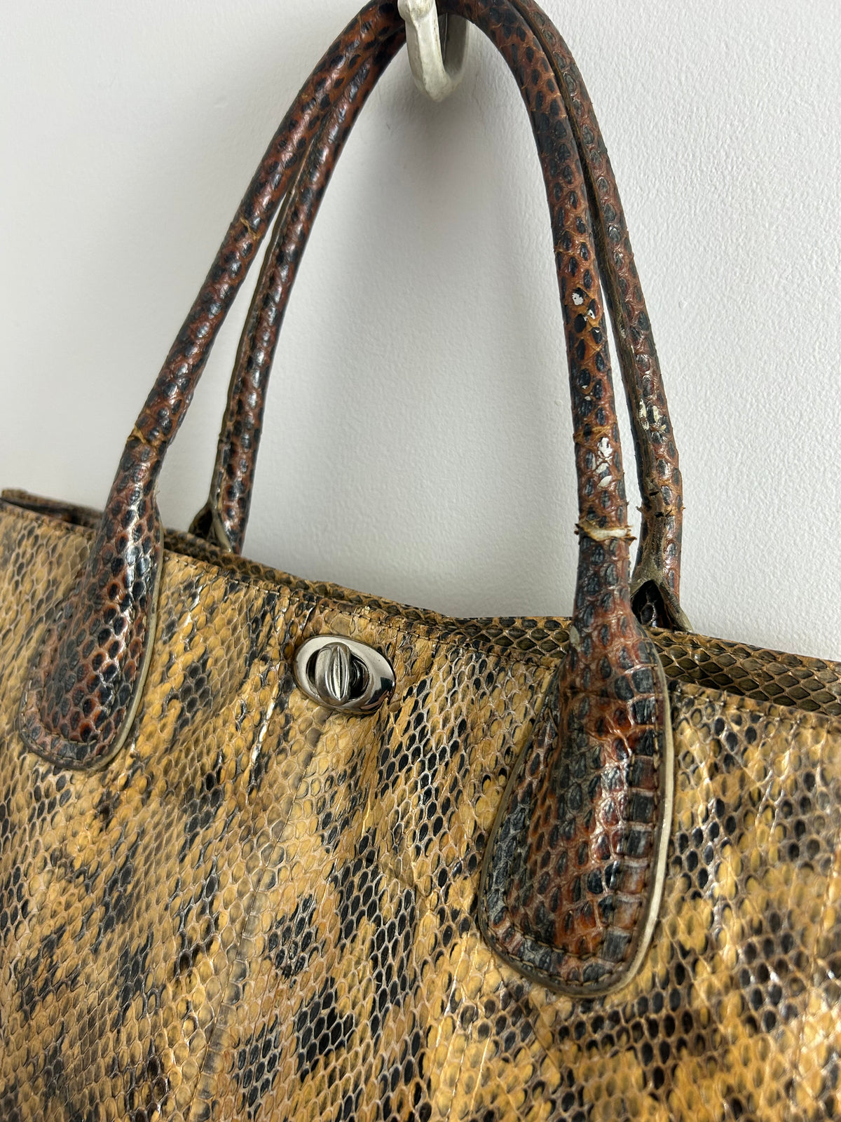Vintage 1980s BOUTIQUE DESIGNER FRIMA Python Snake Skin Leather Tote Handbag