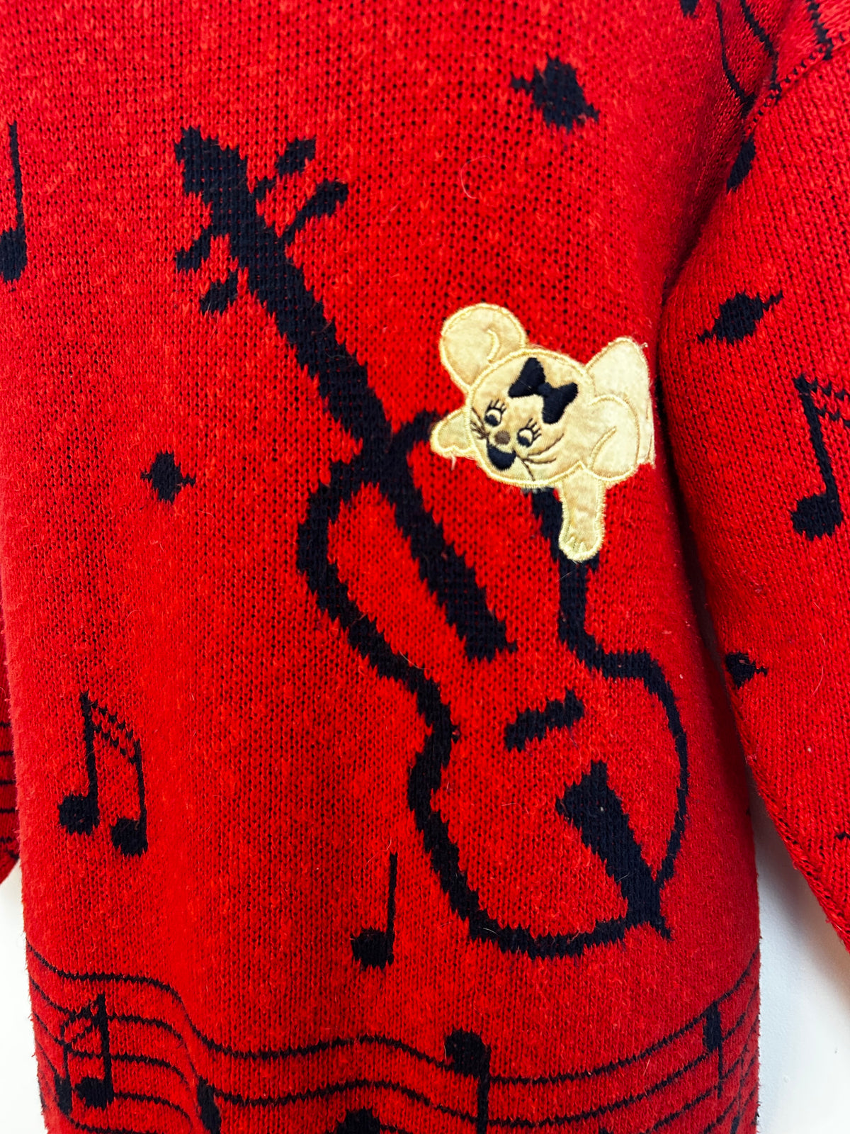 Vintage 1980s Up To Size 12-14 Red & Black Musical Theme & Mice Applique Novelty Jumper