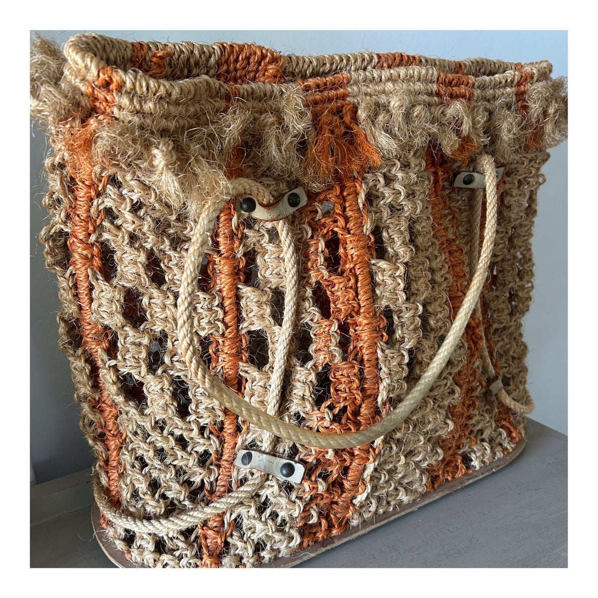 Vintage Late 1960s Early 1970s Large Raffia String Style Woven Beach Bag Shopping Bag